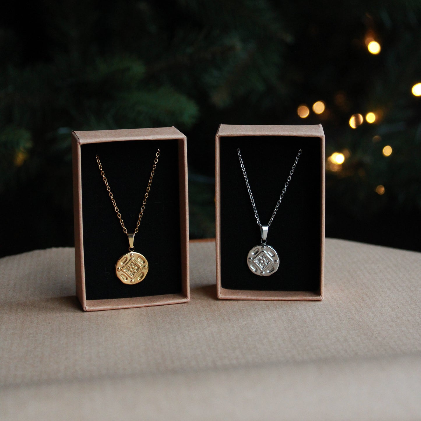 Halskette Silber mit Anhänger, Edelstahl, eingeprägtes Muster