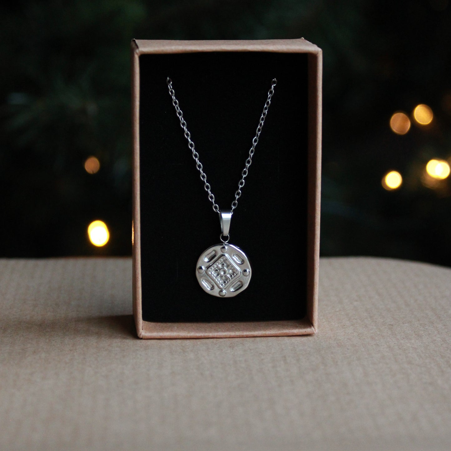 Halskette Silber mit Anhänger, Edelstahl, eingeprägtes Muster