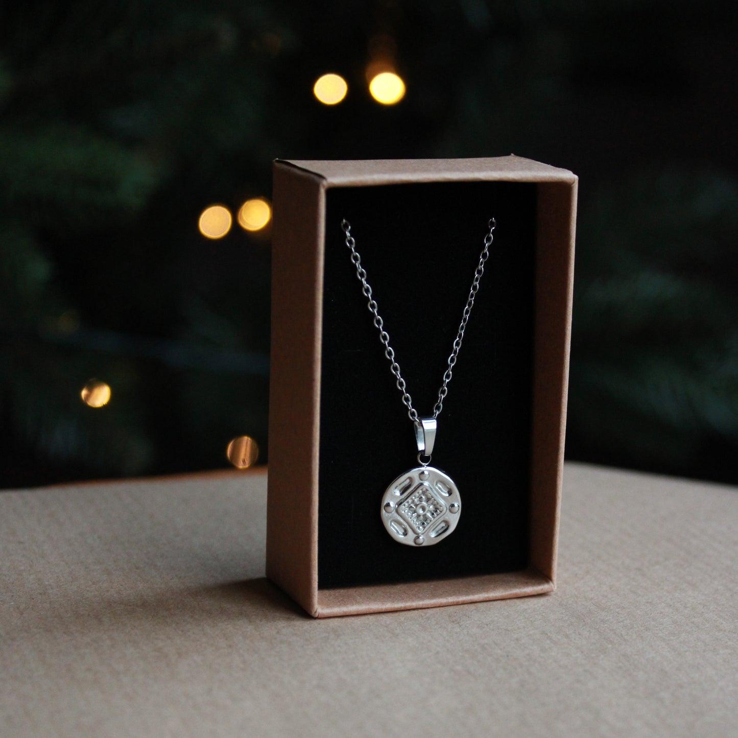 Halskette Silber mit Anhänger, Edelstahl, eingeprägtes Muster