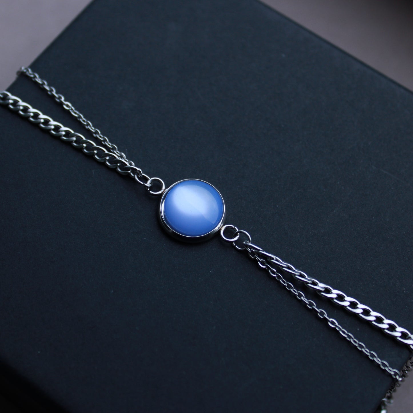 Armband Silber mit Stein in Provence Blau, Edelstahl