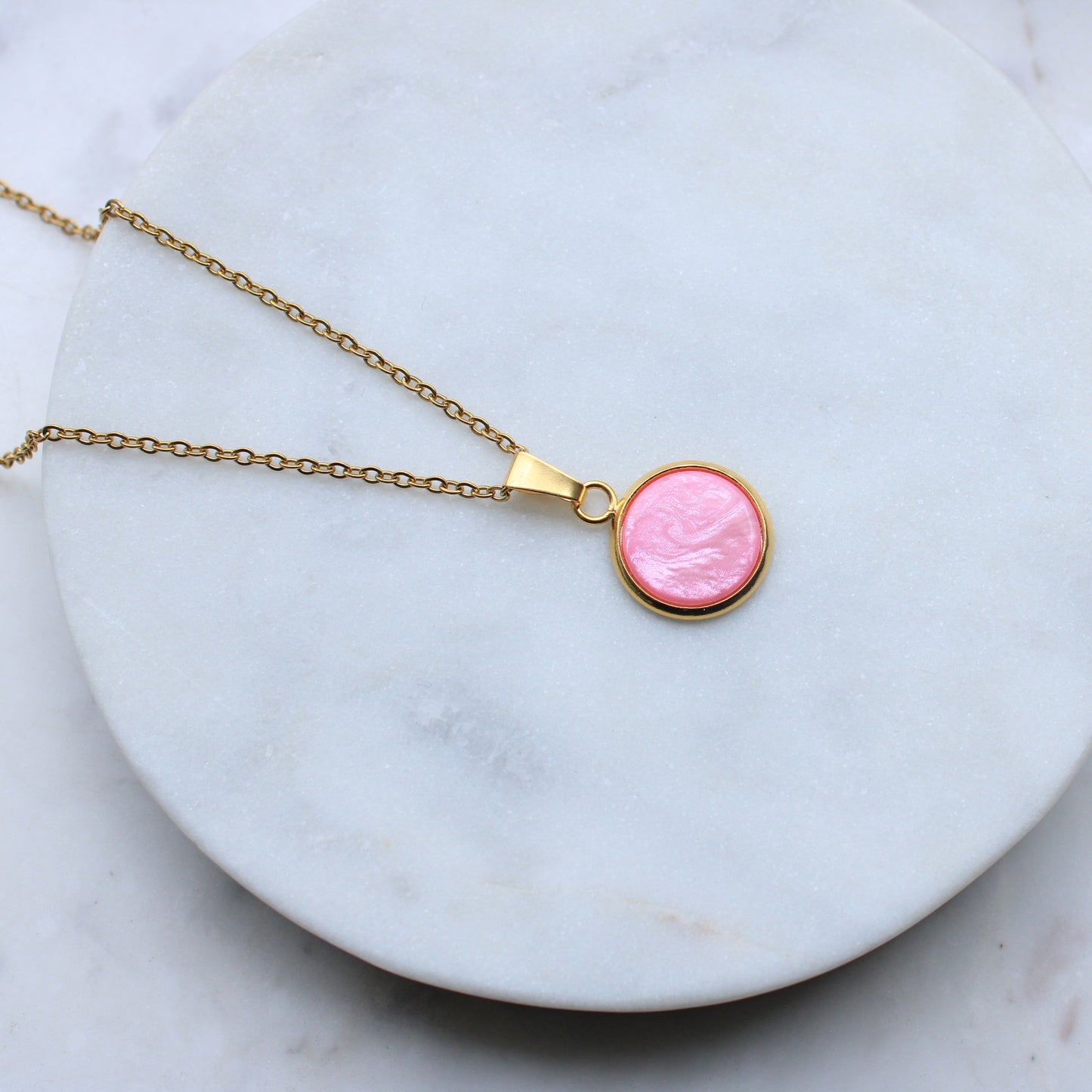 Halskette Gold aus Edelstahl, Anhänger mit Stein in Pink