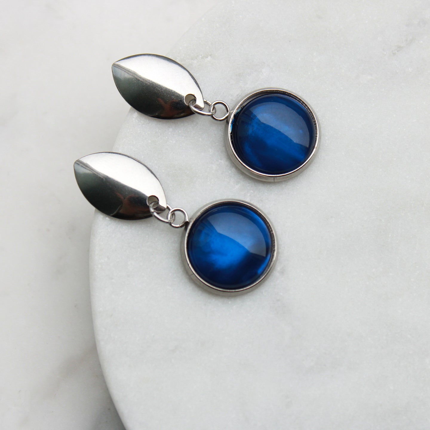 Ohrringe Navette in Silber und Königsblau