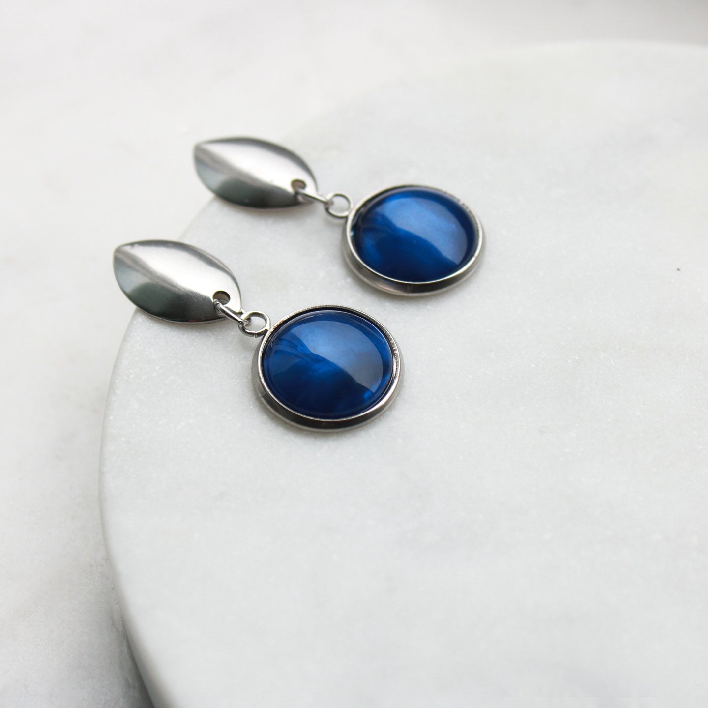 Ohrringe Navette in Silber und Königsblau
