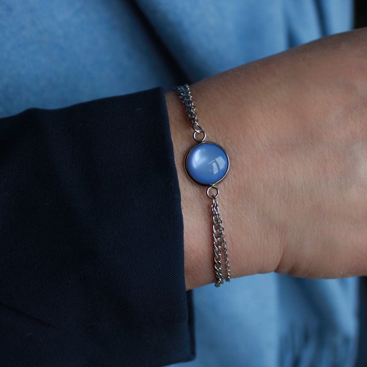 Armband Silber mit Stein in Provence Blau, Edelstahl