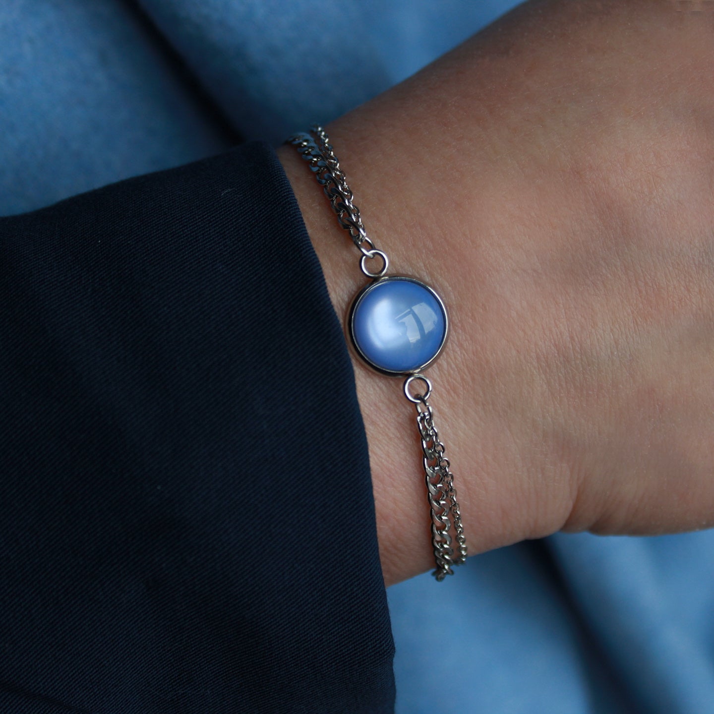Armband Silber mit Stein in Provence Blau, Edelstahl