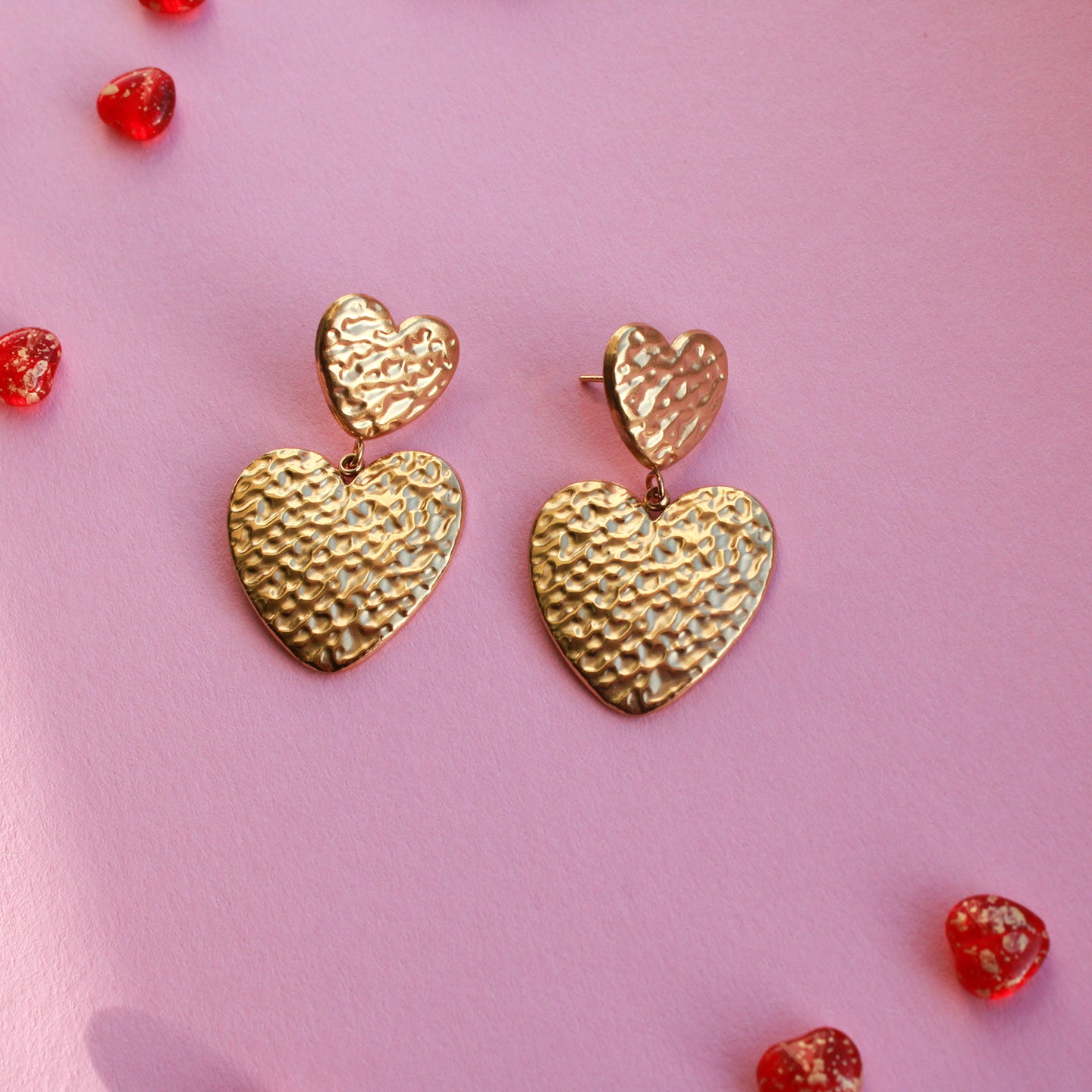 Herz-Ohrringe in Gold aus Edelstahl, Statement Ohrringe