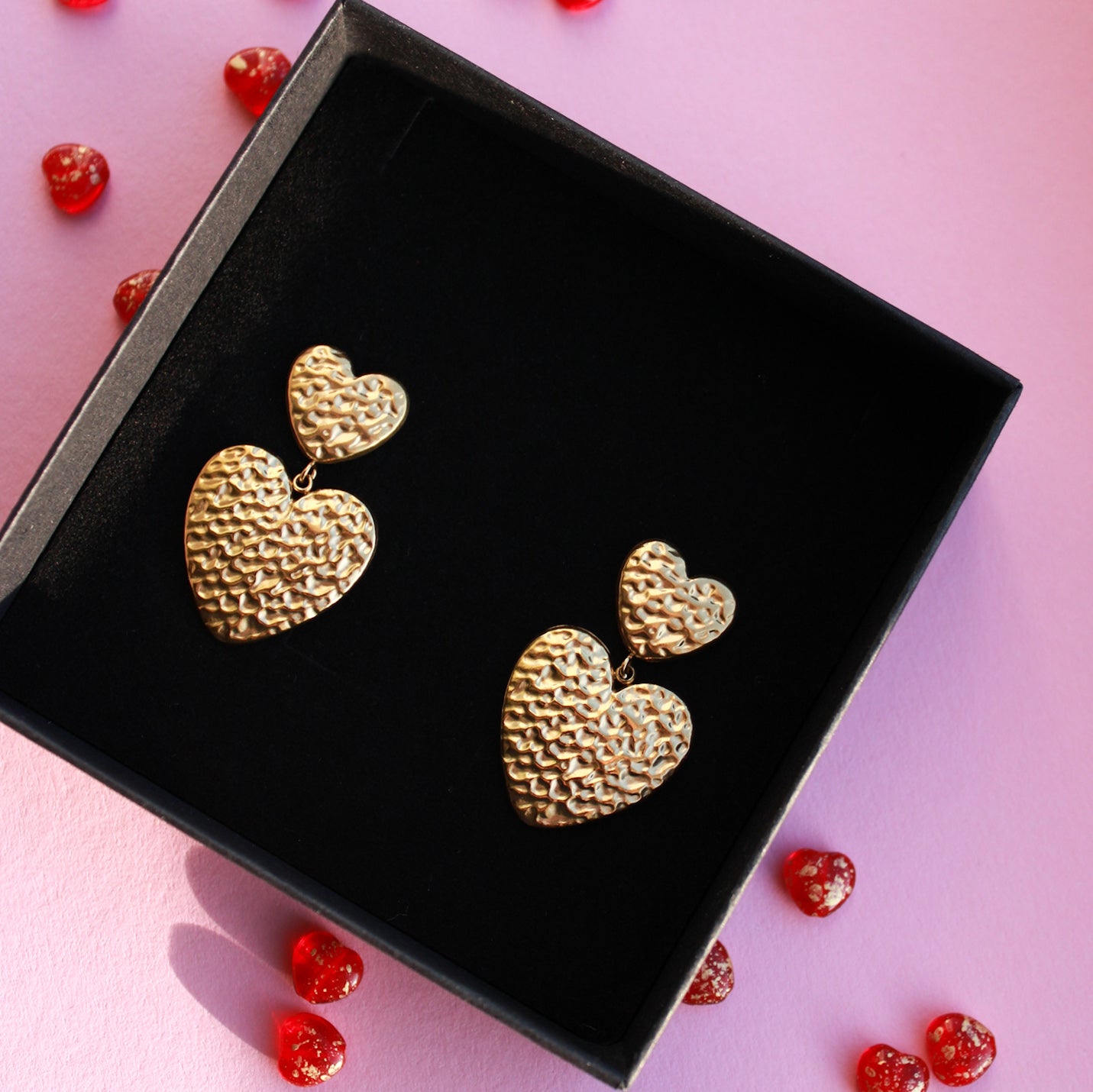 Herz-Ohrringe in Gold aus Edelstahl, Statement Ohrringe