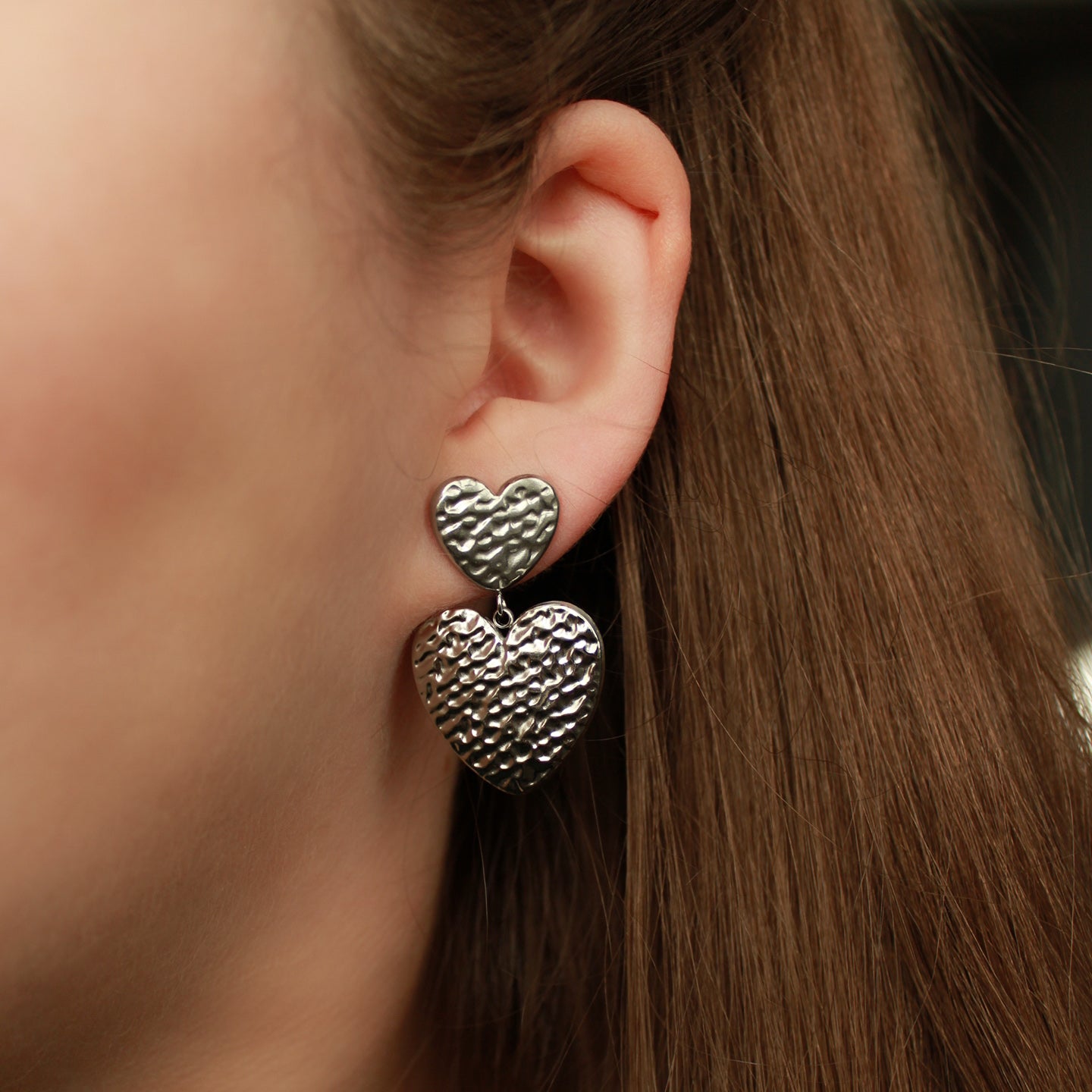 Herz-Ohrringe in Silber aus Edelstahl, Statement Ohrringe