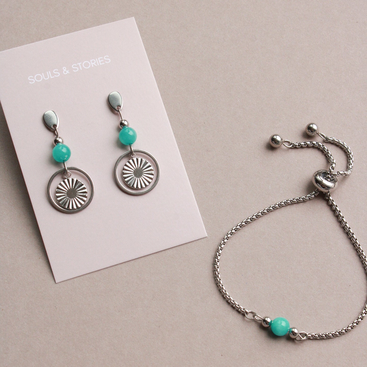 Ohrringe Silber mit Perle aus Naturstein in Türkis und rundem Anhänger, Ohrstecker