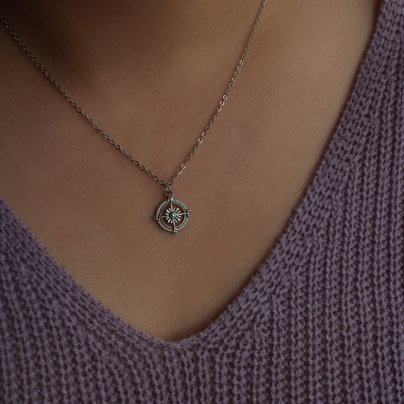 Halskette mit Anhänger Vintage Kompass in Silber, Edelstahl