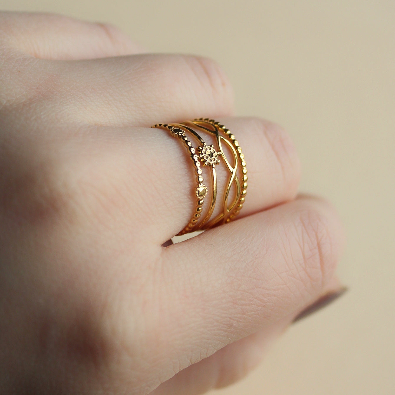 Ring in Gold, 4-reihig, Edelstahl