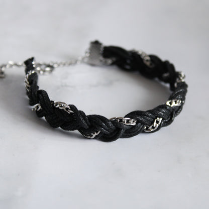 Armband geflochten in Silber und Schwarz, Edelstahl, verstellbar