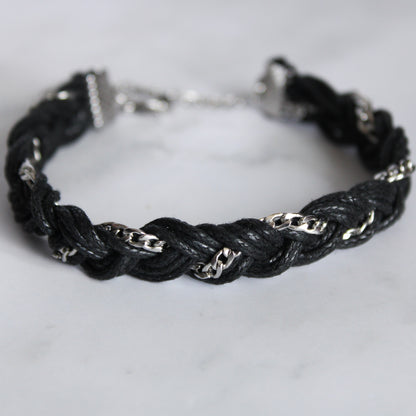 Armband geflochten in Silber und Schwarz, Edelstahl, verstellbar