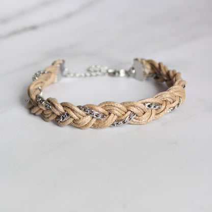 Armband geflochten in Silber und Natur (Beige), Edelstahl, verstellbar