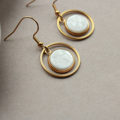 Ohrringe in Gold und Weiß, Kreis Anhänger, Edelstahl