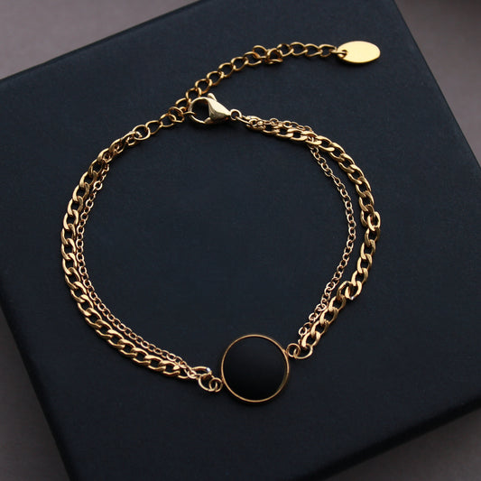 Armband in Gold mit Stein in Schwarz Matt, Edelstahl