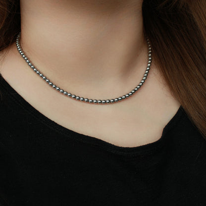 Hämatit Halkette, schlichte graue Kette mit Perlen und Edelstahl