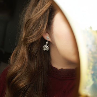 Ohrringe Silber mit Perlen und runden Anhängern, Ohrstecker