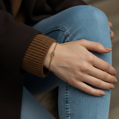 Armband in Gold mit kleiner Natursteinperle Dalmatiner Jaspis,Edelstahl
