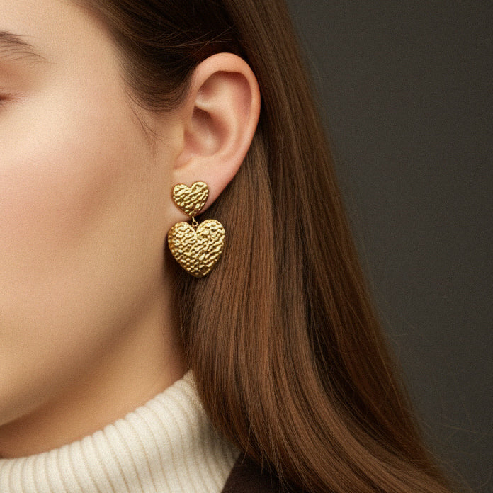 Herz-Ohrringe in Gold aus Edelstahl, Statement Ohrringe