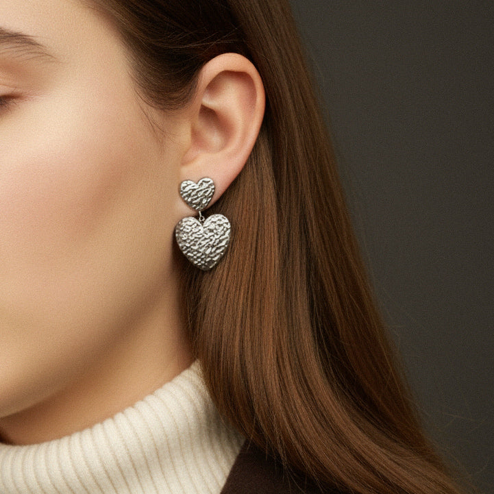 Herz-Ohrringe in Silber aus Edelstahl, Statement Ohrringe