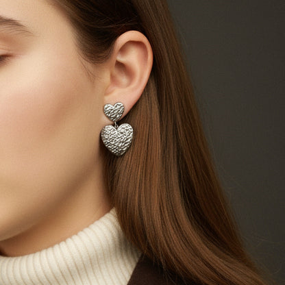 Herz-Ohrringe in Silber aus Edelstahl, Statement Ohrringe