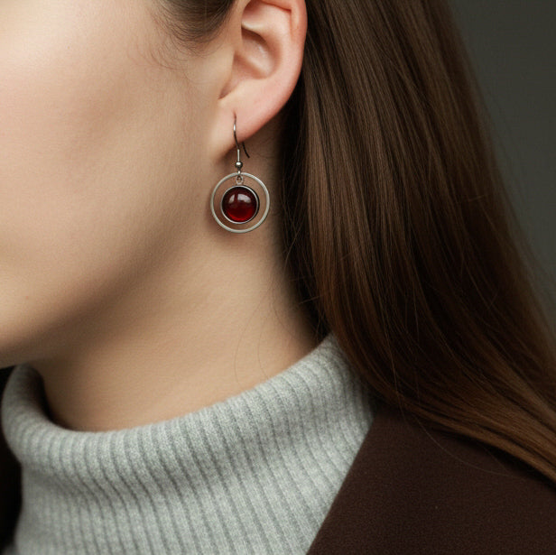 Edelstahl-Ohrringe in Silber mit braunem Stein