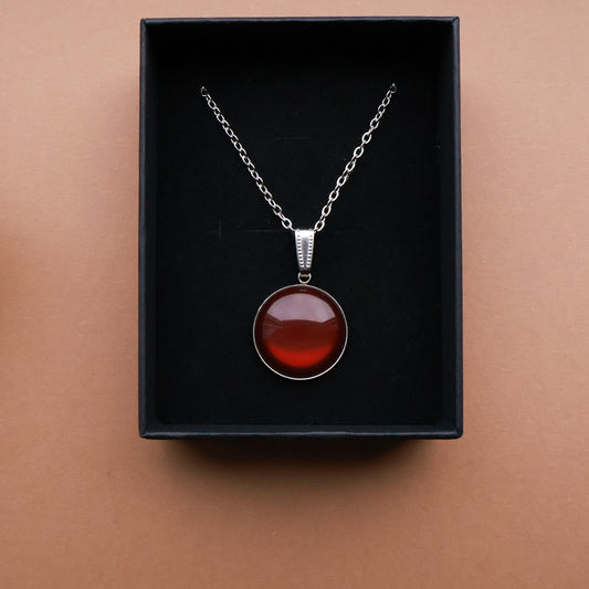 Silberne Halskette mit rundem Anhänger in Braun (2 cm), Edelstahl