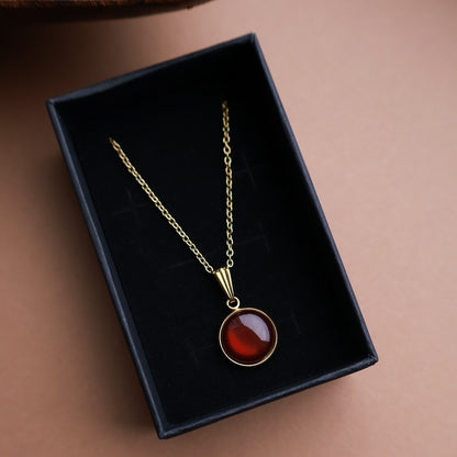 Goldene Halskette mit rundem Anhänger in Braun (1,2 cm), Edelstahl