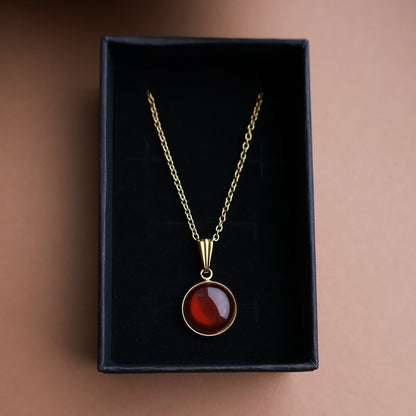 Goldene Halskette mit rundem Anhänger in Braun (1,2 cm), Edelstahl