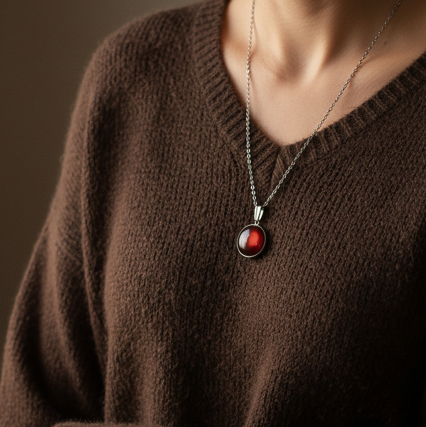 Silberne Halskette mit rundem Anhänger in Braun (2 cm), Edelstahl