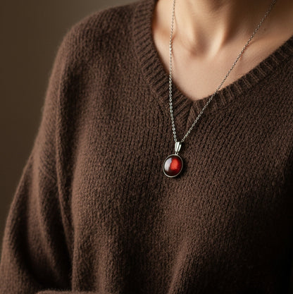 Silberne Halskette mit rundem Anhänger in Braun (2 cm), Edelstahl