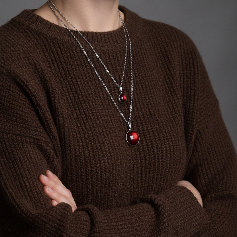 Silberne Halskette mit rundem Anhänger in Braun (1,2 cm), Edelstahl