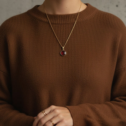 Goldene Halskette mit rundem Anhänger in Braun (1,2 cm), Edelstahl