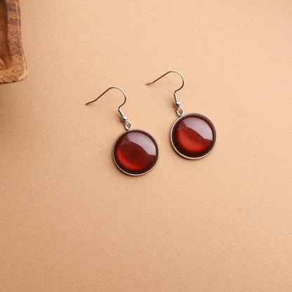 Ohrringe in Silber mit rundem braunen Stein aus Edelstahl (2 cm)