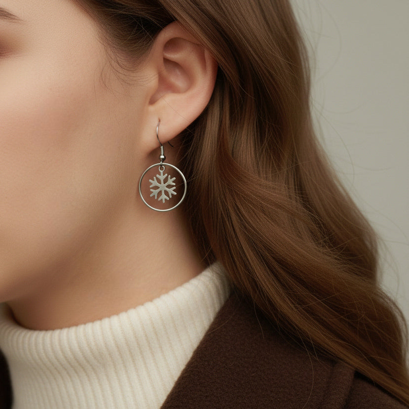 Schneeflocken Ohrringe in Silber, Edelstahl