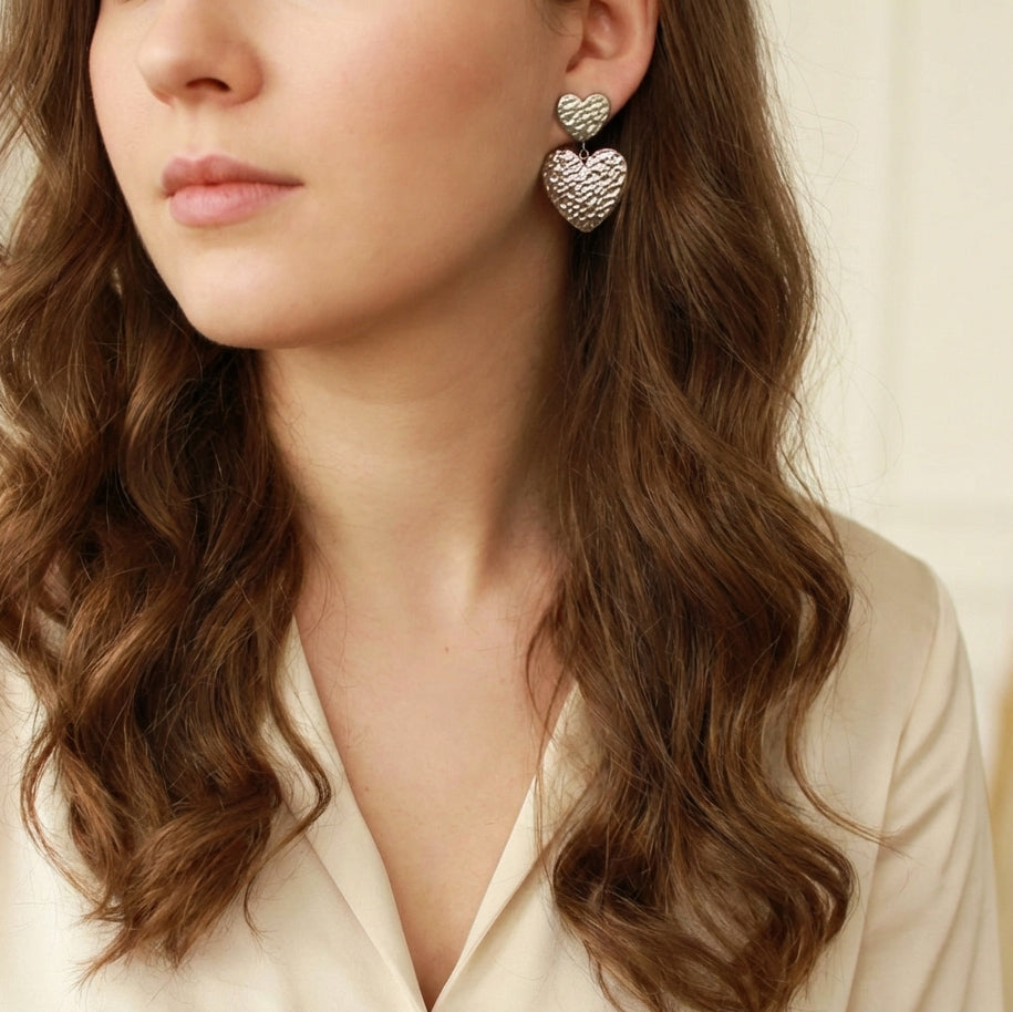 Herz-Ohrringe in Silber aus Edelstahl, Statement Ohrringe