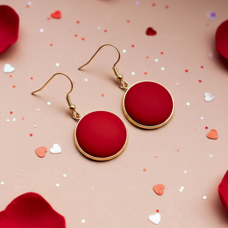 Runde Ohrringe in Rot Matt und Gold aus Edelstahl