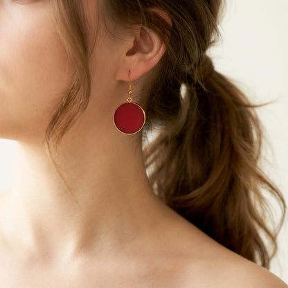 Runde Ohrringe in Rot Matt und Gold aus Edelstahl