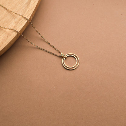 Halskette aus Edelstahl mit Doppelkreis-Anhänger, Gold