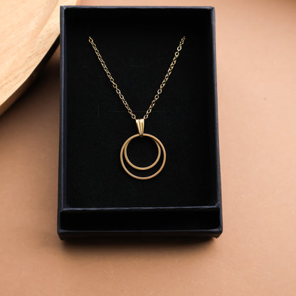 Halskette aus Edelstahl mit Doppelkreis-Anhänger, Gold