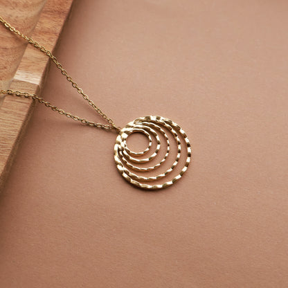 Lange Goldkette mit großem Kreis-Anhänger, Edelstahl