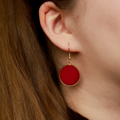Runde Ohrringe in Rot Matt und Gold aus Edelstahl