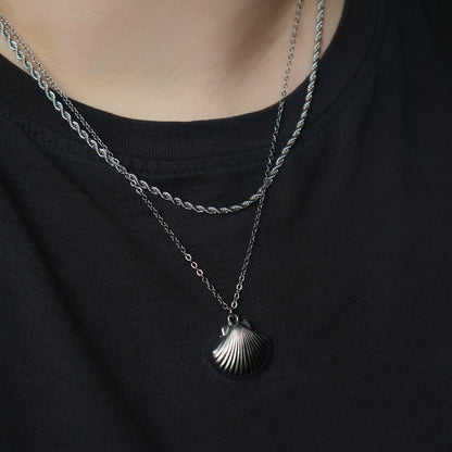 Muschelkette in Silber aus Edelstahl, Halskette mit Muschel-Anhänger in zwei Größen (16 mm & 21 mm)