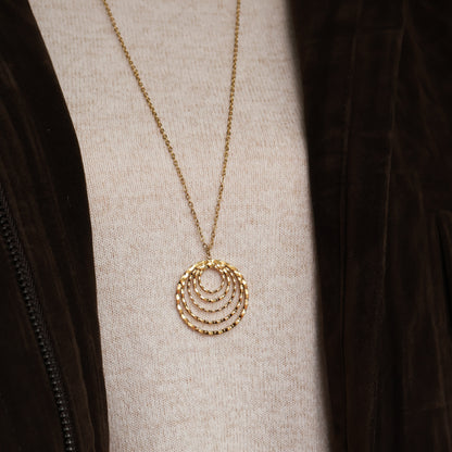 Lange Goldkette mit großem Kreis-Anhänger, Edelstahl