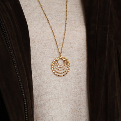 Lange Goldkette mit großem Kreis-Anhänger, Edelstahl