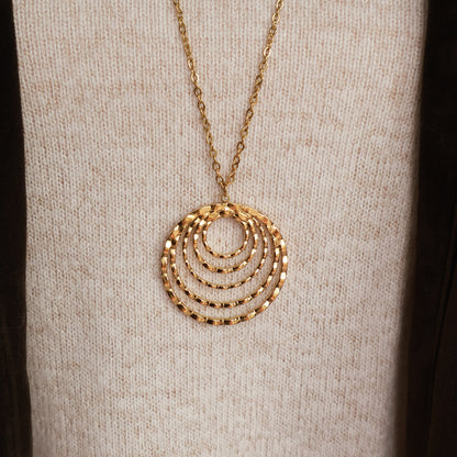 Lange Goldkette mit großem Kreis-Anhänger, Edelstahl