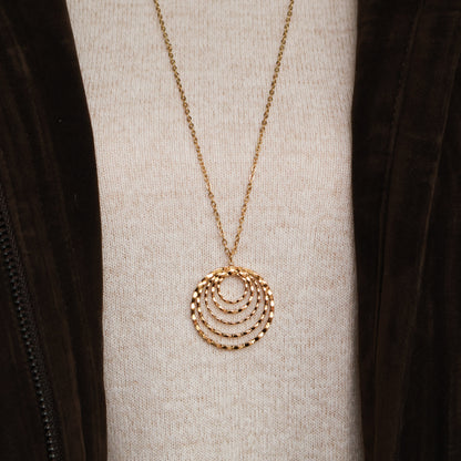 Lange Goldkette mit großem Kreis-Anhänger, Edelstahl