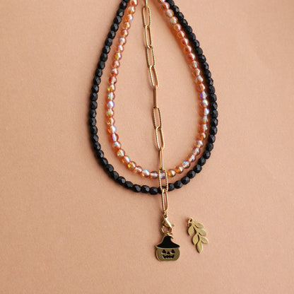 Halloween Taschenanhänger mit Kürbis und Blatt-Anhänger, Gold, Schwarz und Orange