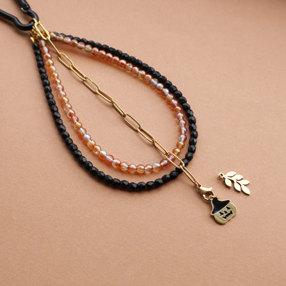 Halloween Taschenanhänger mit Kürbis und Blatt-Anhänger, Gold, Schwarz und Orange